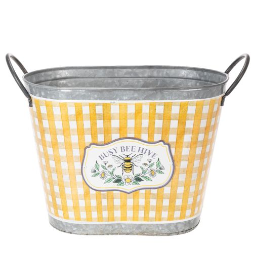 Artikel Ovale plantenpot met bijenmotief, geruit patroon, zomerdecoratie, plantenbak, 38×24×29 cm