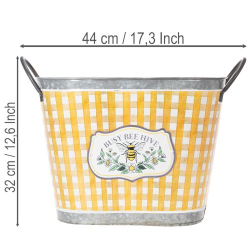 Artikel Ovale plantenpot met bijenmotief, geruit patroon, zomerdecoratie, plantenbak, 38×24×29 cm