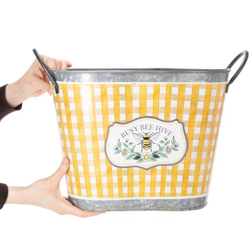 Artikel Ovale plantenpot met bijenmotief, geruit patroon, zomerdecoratie, plantenbak, 38×24×29 cm