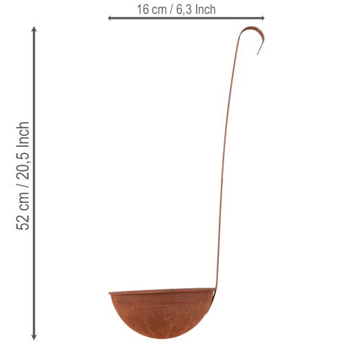 Artikel Hangende plantenbak, keukendecoratie, pollepel, roestkleurige afwerking, Ø16,5 cm, 2 stuks