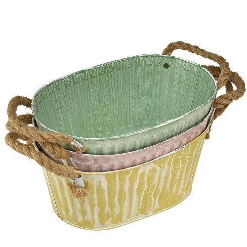 Floristik24 Plantenschaal ovale pot met handvat geel/groen/roze 27cm 3st