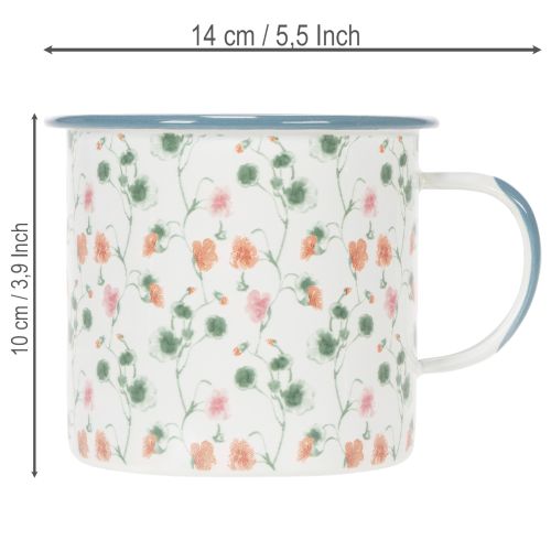 Artikel Emaille plantenpot, decoratieve beker met bloemmotieven, Ø11cm