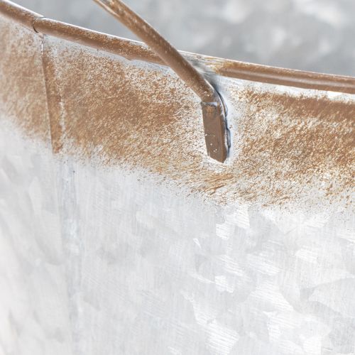 Artikel Bloempot met handvatten, decoratieve schaal met roestkleurige afwerking, zilverkleurige metalen pot Ø26cm H25.5cm