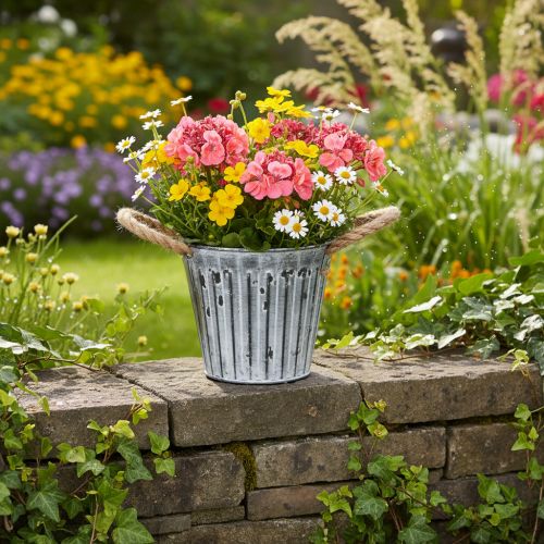 Bloempot met handvatten, metalen plantenbak, decoratieve pot voor planten Ø14,5 cm | Floristik24.nl