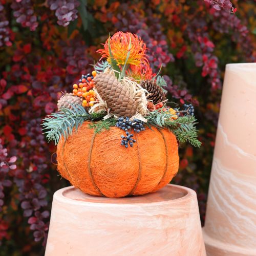 Artikel Bloempot pompoendecoratie oranje/geelgroen sisal Ø21cm H12cm