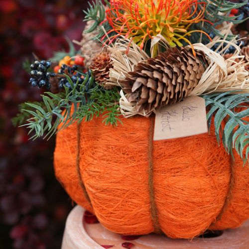 Artikel Bloempot pompoendecoratie oranje/geelgroen sisal Ø21cm H12cm