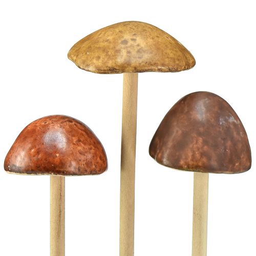 Artikel Decoratieve paddenstoelen op stok, bruin 5,5 cm - herfsttuin- en woonkamerdecoratie - 6 st