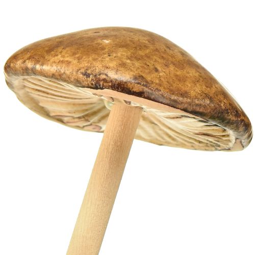 Artikel Decoratieve paddenstoelen op stok, bruin 5,5 cm - herfsttuin- en woonkamerdecoratie - 6 st