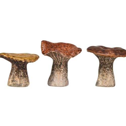 Artikel Op de natuur geïnspireerde decoratieve paddestoelfiguren - Verschillende tinten bruin, 6 cm - Charmante accenten voor tuin en huis, pakket van 3