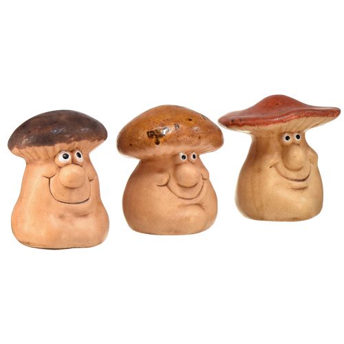 Artikel Vrolijke paddestoelfiguren met gezichtjes - diverse bruintinten, 6,5 cm - grappige decoratie voor tuin en huis - 3 stuks