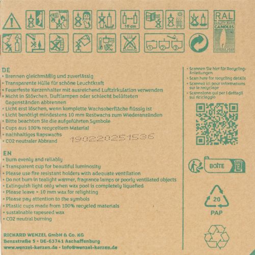 Artikel PURE Nature Lights theelichtjes van koolzaadwas. Natuurlijke brandtijd: 7 uur. 18 stuks.