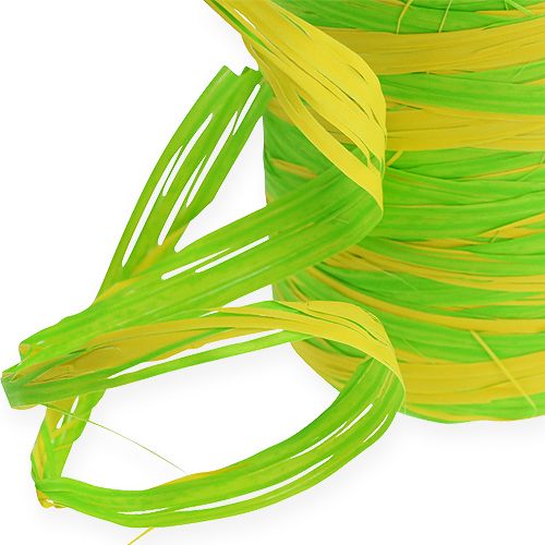 Artikel Raffia lint bicolor groen-geel 200m