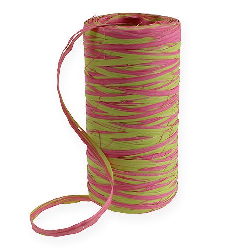 Floristik24 Raffia lint tweekleurig appelgroen-roze 200m