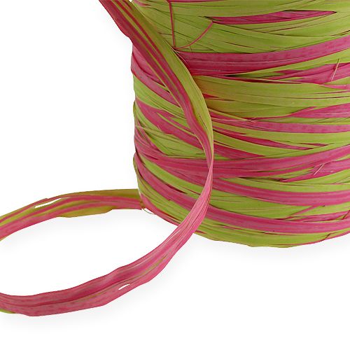 Floristik24 Raffia lint tweekleurig appelgroen-roze 200m