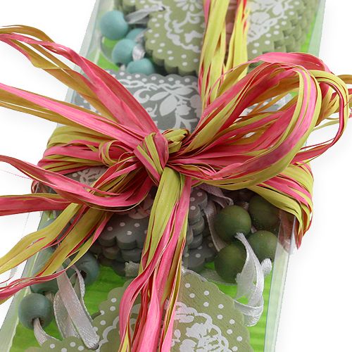 Floristik24 Raffia lint tweekleurig appelgroen-roze 200m