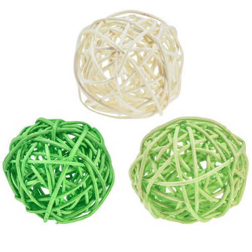 Floristik24 Rotan bollen groen lichtgroen crème assorti rotan Ø5cm 24 st