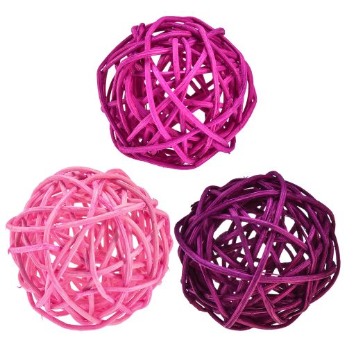 Floristik24 Rotan bollen lichtroze roze paars assorti rotan Ø5cm 24 st