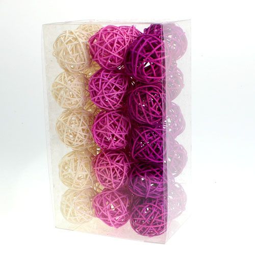 Floristik24 Rotan bal lila, paars, gebleekt Ø4.5cm 30p