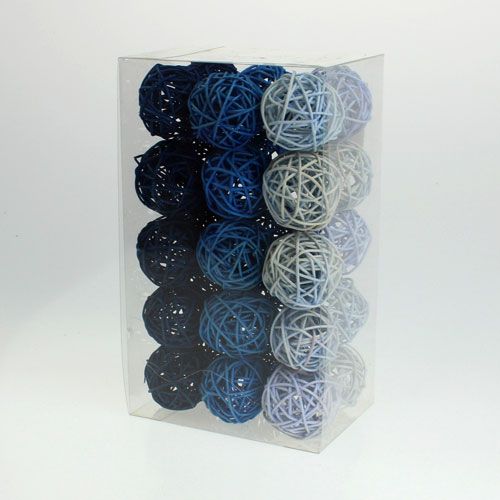 Floristik24 Rotan bal lichtblauw, blauw, donkerblauw 30st.