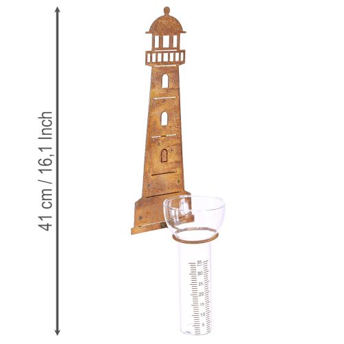 Artikel Regenmeter met vuurtorenlook – Decoratieve regenmeter voor tuin en schutting, 41 cm, roestbruin