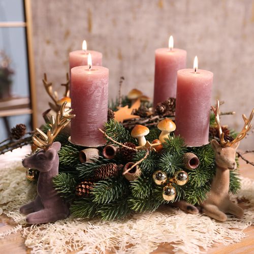 Artikel Zittend hert decoratie geflockt grijs goud 15×6×15,5cm 3 stuks