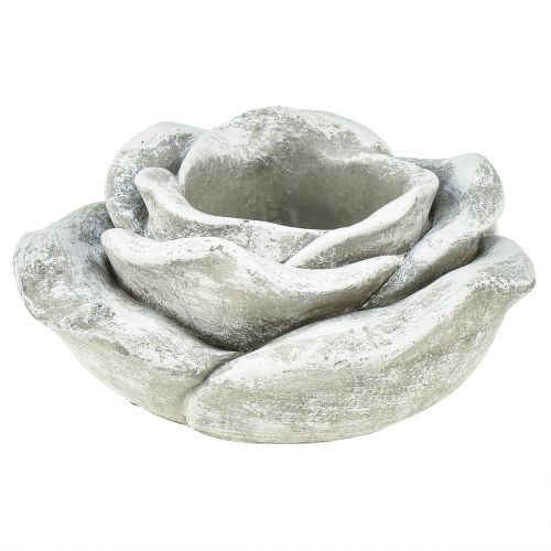 Floristik24 Roos grafdecoratie tafeldecoratie kaarsenhouder grijs wit Ø14cm H7cm