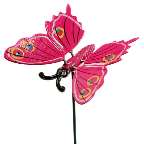 Floristik24 Vlinder op stok 8cm Roze