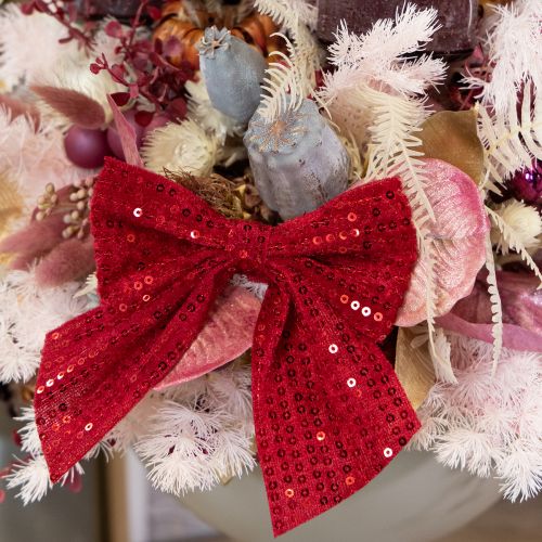 Artikel Rode fluwelen strikken cadeau strikken pailletten 12cm 4 stuks