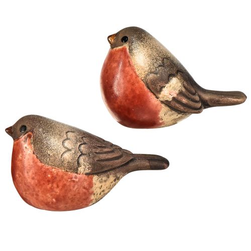 Artikel Keramische Robin-beeldjes - Rode en natuurlijke tinten, 5,4 cm - Perfect voor tuin en huis - Pakket van 4
