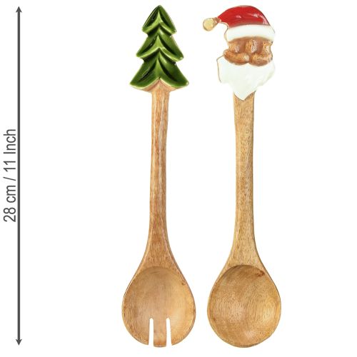 Artikel Saladebestek houten bestek voor Kerstmis 28cm set van 2