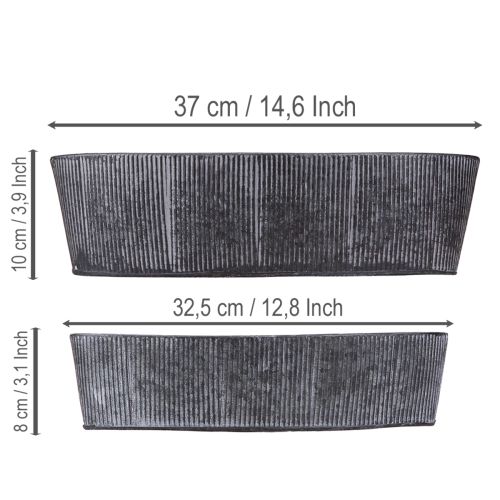 Artikel Ovale metalen kom, zwart en grijs, vintage stijl, 32,5/37 cm, set van 2.