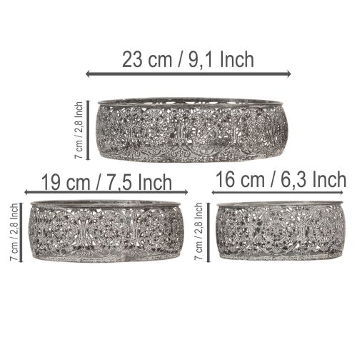 Decoratieve metalen schaal, grijs en wit patroon, Ø16/19,5/23,5 cm, set van 3 | Floristik24.nl