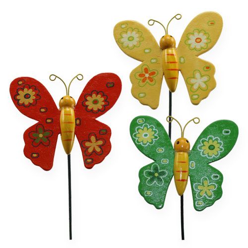 Floristik24 Kleurrijke vlinders op een stokje 7cm 24st