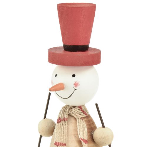 Artikel Schattige set van 2 houten sneeuwpoppen met rode hoge hoeden - Wintertafeldecoratie - Natuurlijk en rood, 15,5 cm 2 stuks