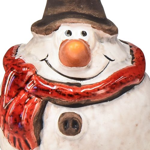 Artikel Sneeuwpopfiguur van keramiek, 8,5 cm, met hoge hoed en rode sjaal - Kerst- en winterdecoratie - 3 st