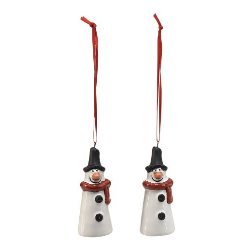 Artikel Vrolijke Sneeuwman Hangdecoratie – Wit met Rode Sjaal en Zwarte Muts, 7,5 cm – Perfect voor Feestelijke Kerstbomen – 6 stuks