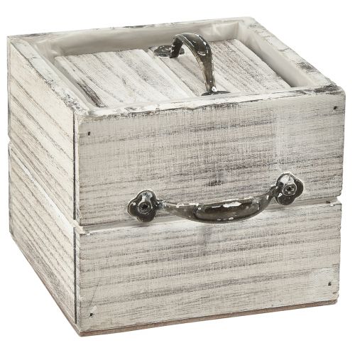 Artikel Houten ladeset met handvat, wit geveegd, 12x12cm en 9x9cm - Rustieke opbergruimte - Set van 2