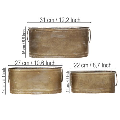 Artikel Set metalen plantenpotten en -kuipen, vintage retrostijl, L22,5cm/27cm/31cm