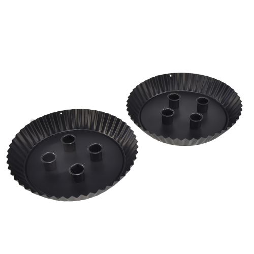 Artikel Metalen kaarsenhouder in de vorm van een taart – Zwart, Ø 24 cm – Elegante tafeldecoratie voor 4 kaarsen – 2 stuks