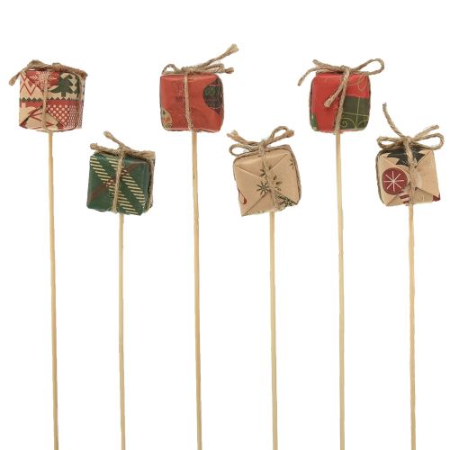 Artikel Bloemplug cadeau rood groen beige naturel 3,5cm 12 st