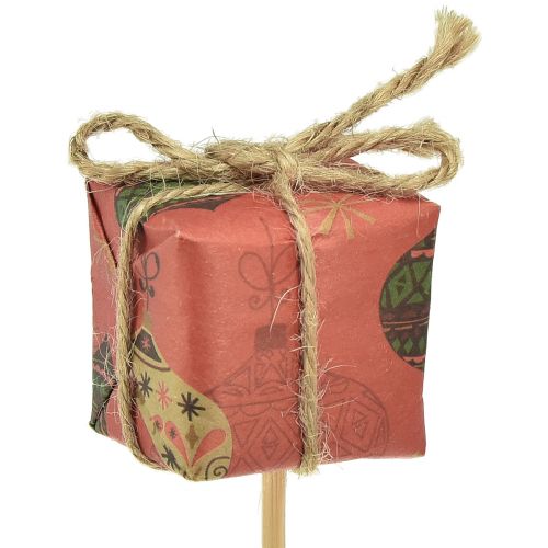 Artikel Bloemplug cadeau rood groen beige naturel 3,5cm 12 st