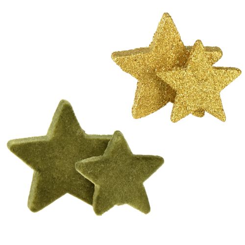 Strooidecoratie sterren groen en goud met glitter tafeldecoratie Kerst 4/5cm 40 st