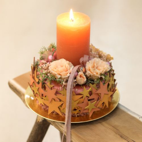 Artikel Strooidecoratie sterren hout oranje 3 kleuren Ø3,5/5,5/7cm 48 stuks