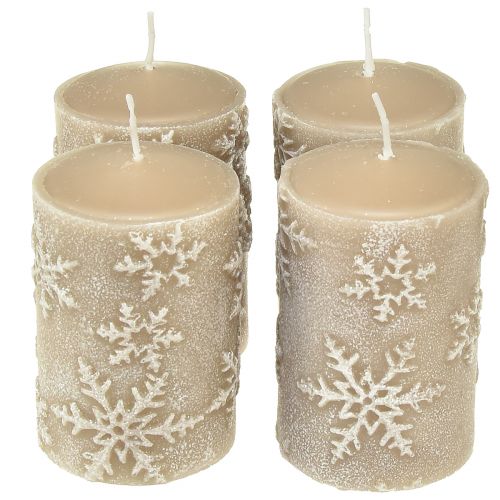 Floristik24 Stoerkaarsen beige kaarsen sneeuwvlokken 100/65mm 4 st
