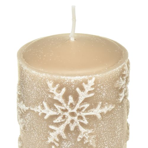Floristik24 Stoerkaarsen beige kaarsen sneeuwvlokken 100/65mm 4 st