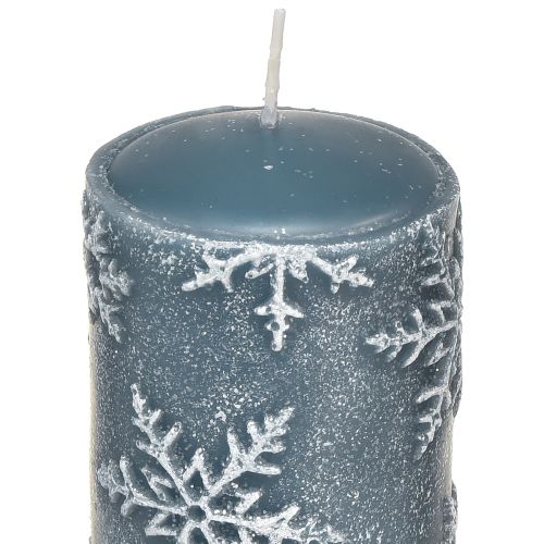 Floristik24 Stoerkaarsen blauwe kaarsen sneeuwvlokken 150/65mm 4 st