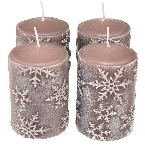 Floristik24 Stoerkaarsen roze kaarsen sneeuwvlokken 100/65mm 4 st