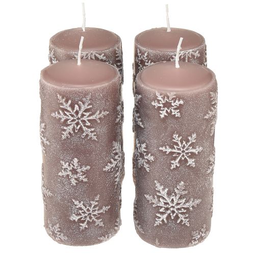 Stoerkaarsen roze kaarsen sneeuwvlokken 150/65mm 4 st