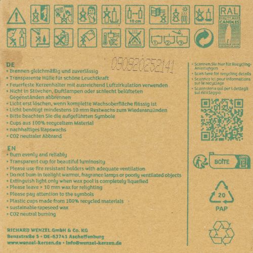 Artikel Pure Nature Lights theelichtjes, brandtijd 10 uur, kaarsen van koolzaadwas, 8 stuks