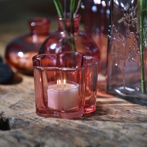 Artikel Theelichthouder bloem theelicht glas roze Ø7,5cm H6cm 6 stuks